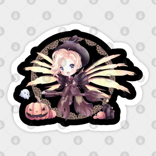 Cute Chibi Mercy Witch Painting Sticker by Blonya